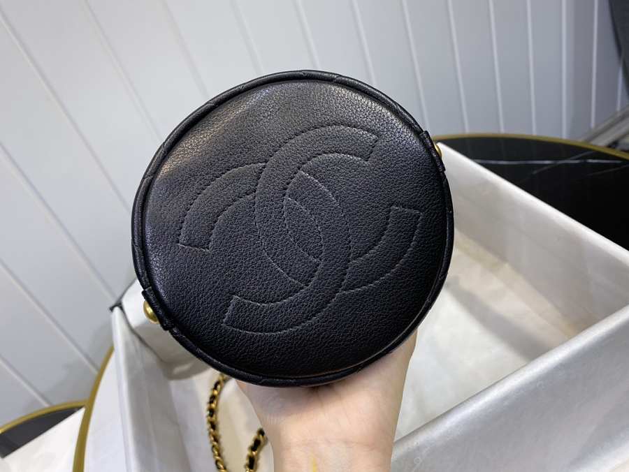 Ch**el small cc chain bucket drawstring bag black as1478 13 x 17 x 13 cm