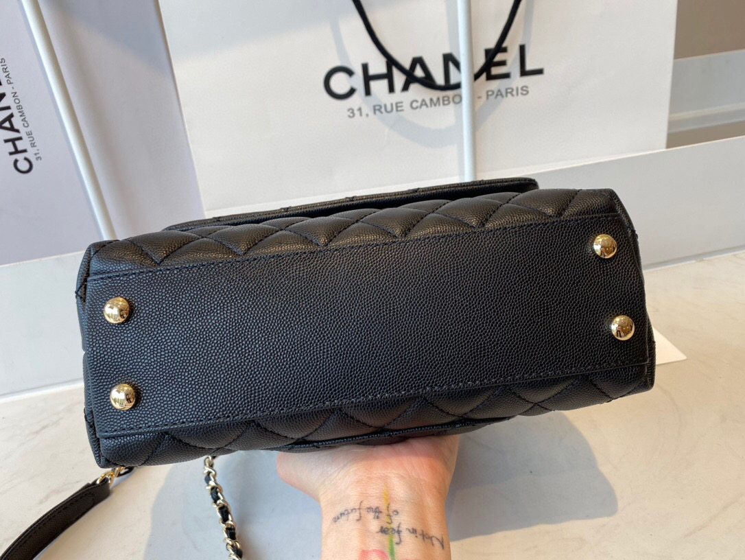 Ch**el mini coco handle bag grained leather black a92990 23 cm