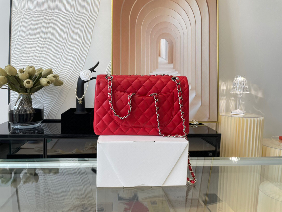 Ch**el classic double flap bag lambskin red a01112 25.5 cm