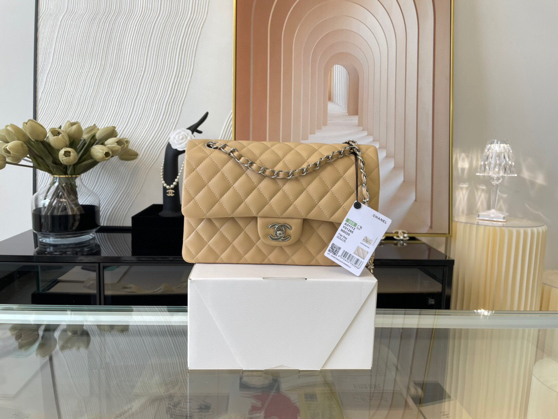 Ch**el classic double flap bag lambskin beige a01112 25.5 cm