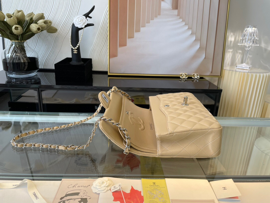 Ch**el classic double flap bag lambskin beige a01112 25.5 cm