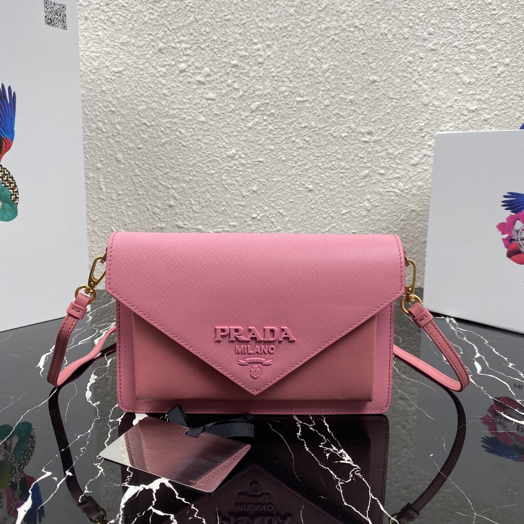 Pra*a mini saffiano leather bag pastel pink 1bp020 20 x 12 x 4 cm
