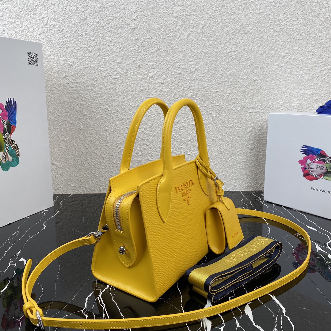 pra*a saffiano leather monoCh*0me bag yellow 1ba269 22 x 16.5 x 11.5 cm