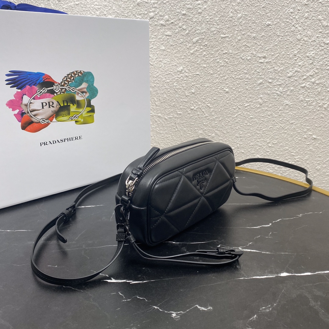 Pra*a mini spectrum quilted nappa leather black 1dh046 10 x 19  x 5.5 cm