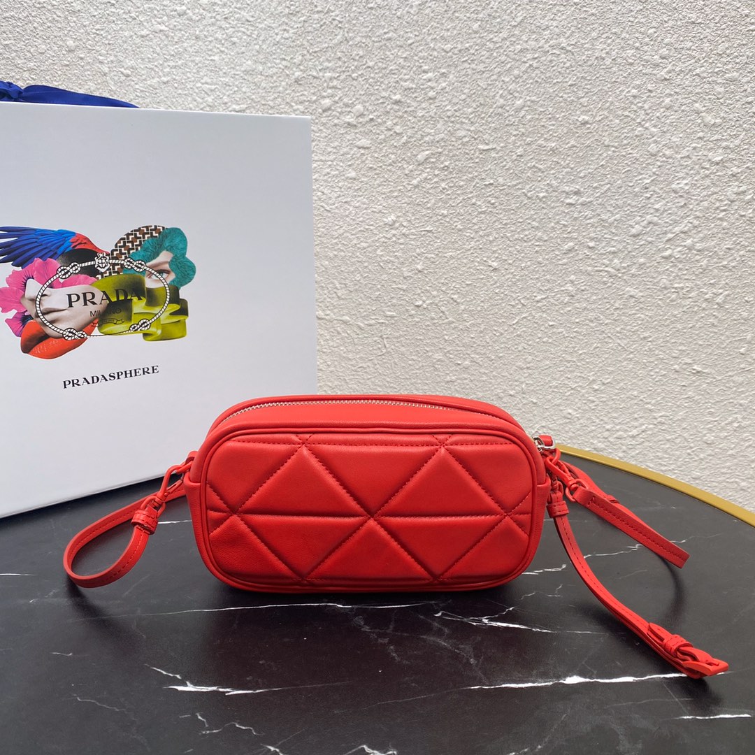Pra*a mini spectrum quilted nappa leather red 1dh046 10 x 19  x 5.5 cm