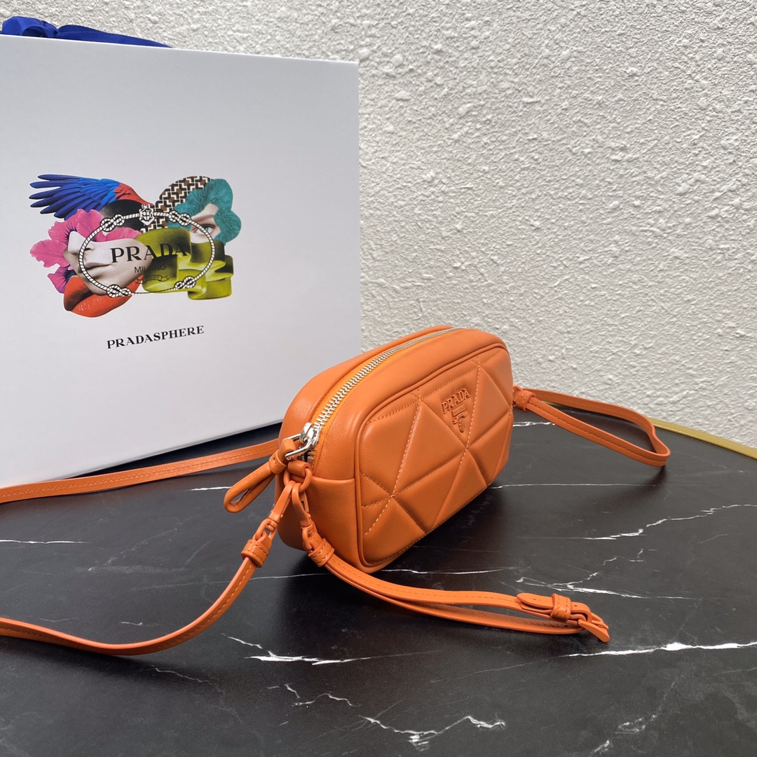 Pra*a mini spectrum quilted nappa leather orange 1dh046 10 x 19  x 5.5 cm