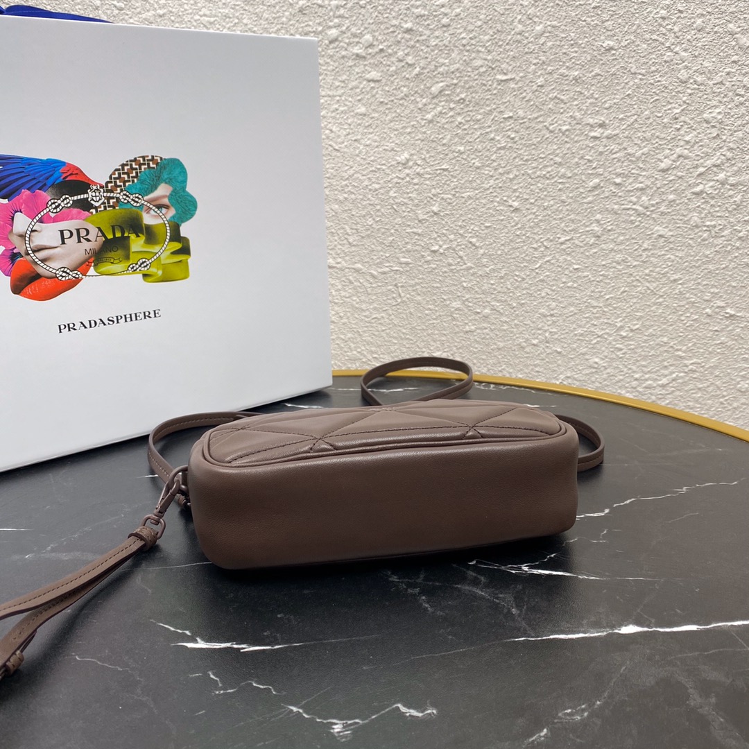 Pra*a mini spectrum quilted nappa leather dark brown 1dh046 10 x 19  x 5.5 cm