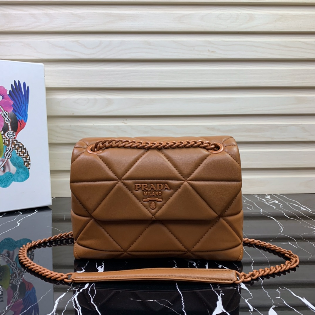 Pra*a small spectrum nappa leather bag brown 1bd233 23 x 17 x 8 cm