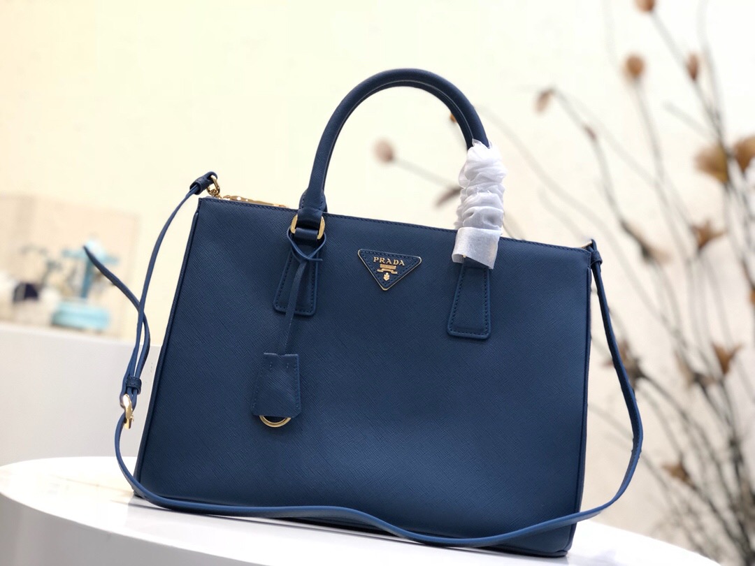 Pra*a large galleria saffiano leather bag blue 1ba274 32 × 24 × 14 cm