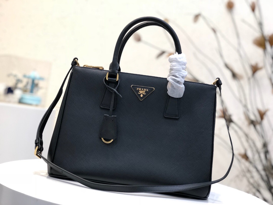 Pra*a large galleria saffiano leather bag black 1ba274 32 × 24 × 14 cm