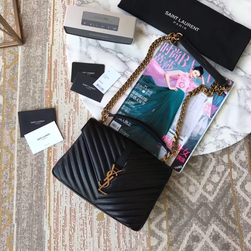 Y51 medium college in matelassÉ leather black 600279 24 x 17 x 7 cm