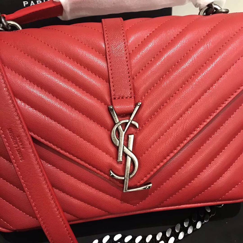 Y51 medium college in matelassÉ leather silver metal red 600279 24 x 17 x 7 cm