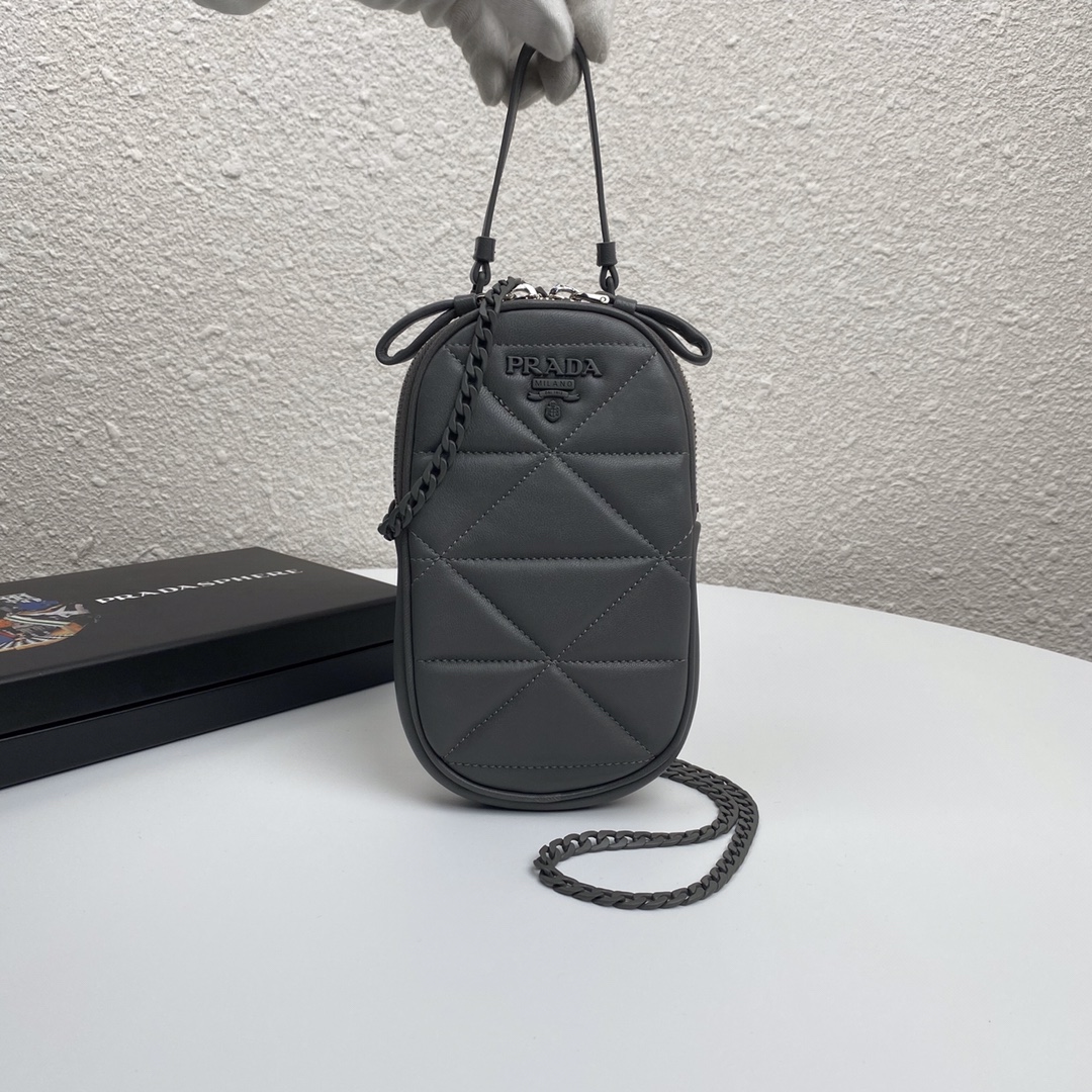 Pra*a mini spectrum quilted nappa leather grey 1dh030 10.5 x 18 cm