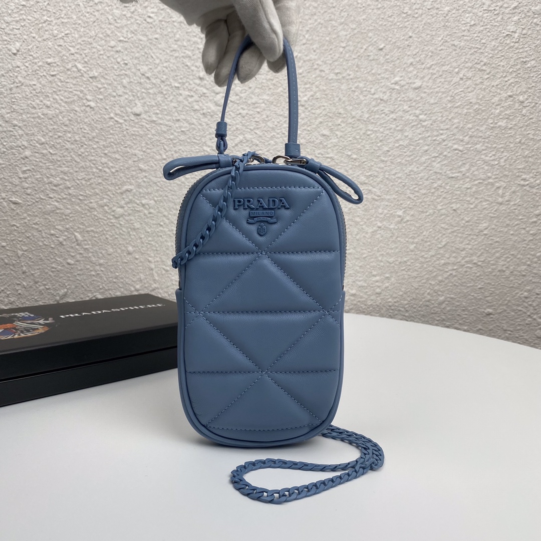 Pra*a mini spectrum quilted nappa leather blue 1dh030 10.5 x 18 cm