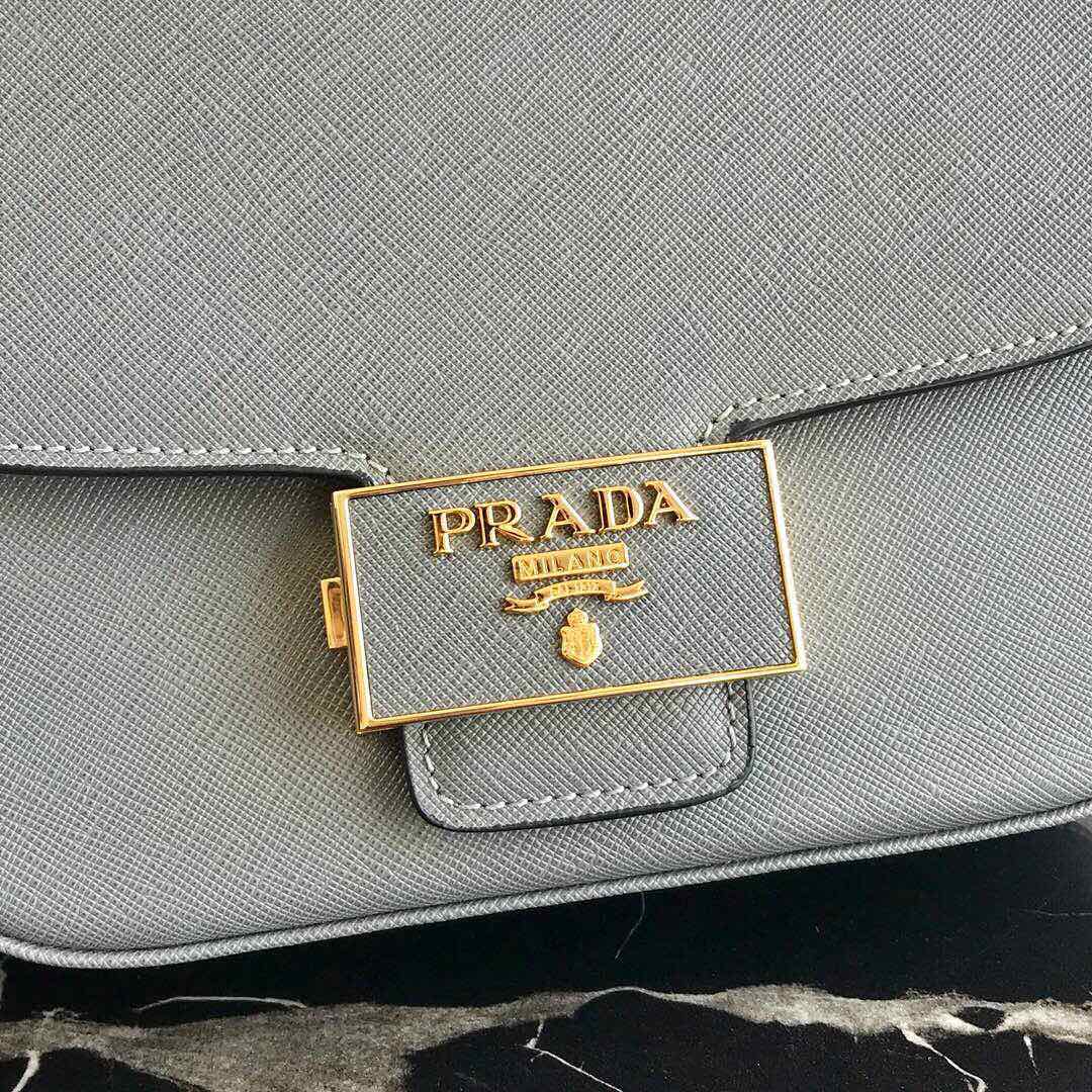 Pra*a saffiano leather emblème bag grey 1bd217 20.5 x 14 x 5 cm