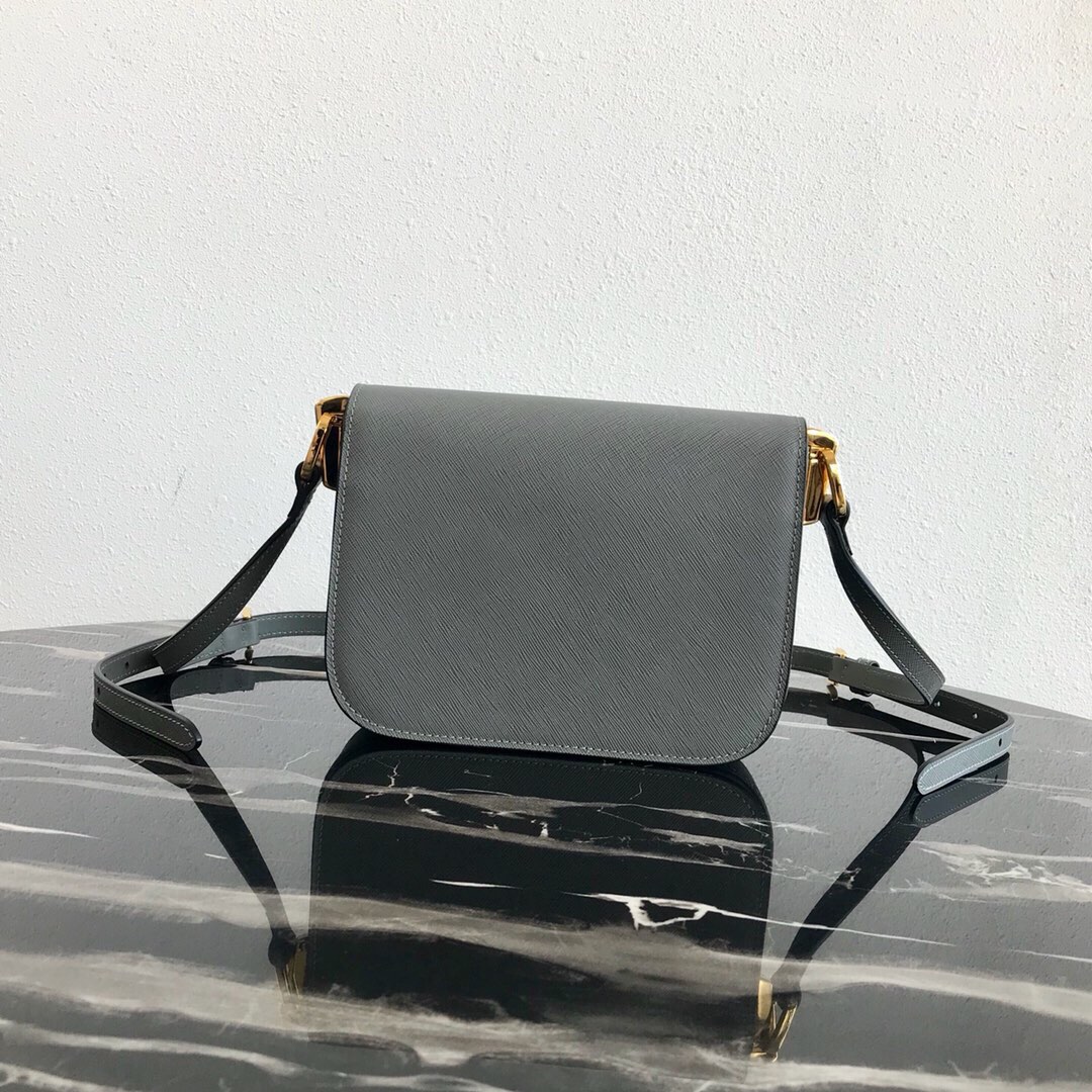 Pra*a saffiano leather emblème bag grey 1bd217 20.5 x 14 x 5 cm