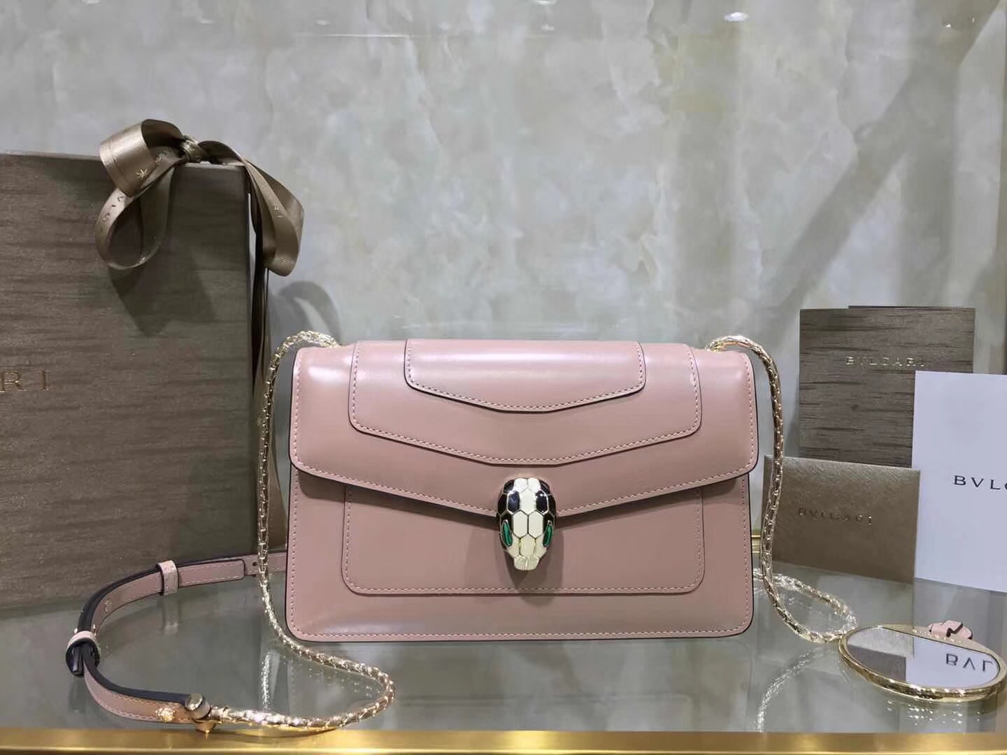 Bv1g*ai serpenti forever shoulder bag calfskin leater pink beige 38102 22 x 13 x 6 cm