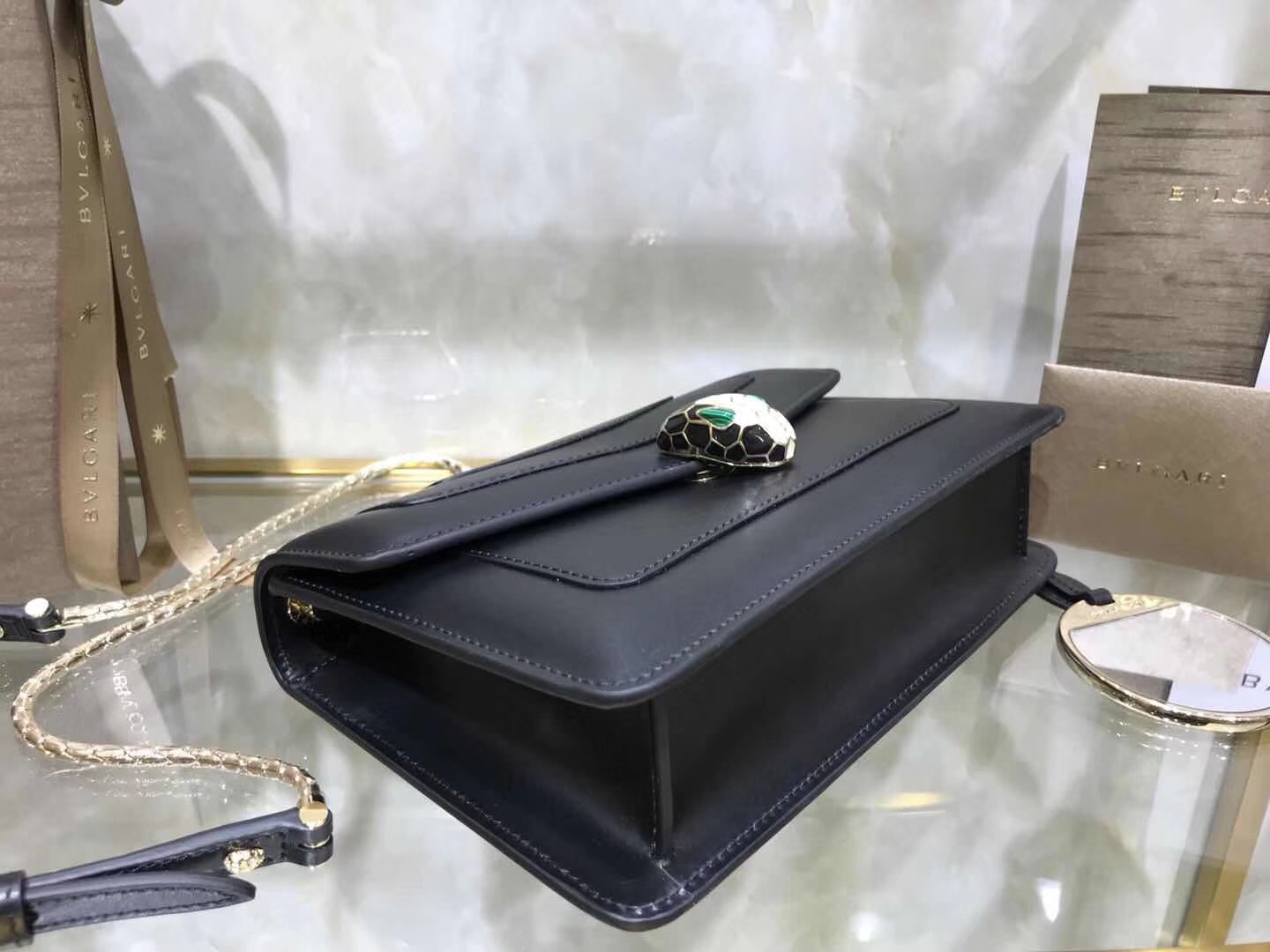 Bv1g*ai serpenti forever shoulder bag calfskin leater black 38102 22 x 13 x 6 cm