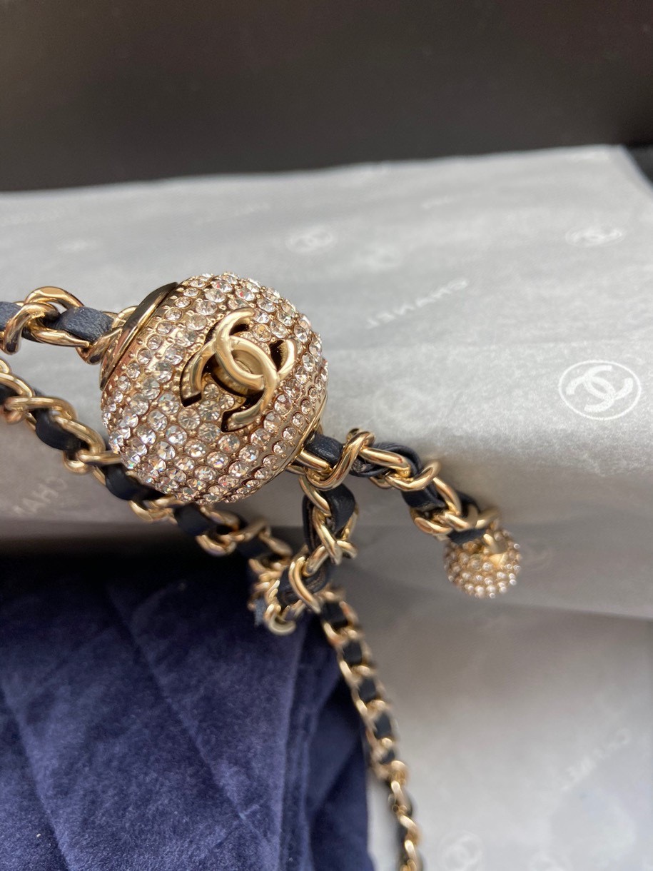 Ch**el small charm strap flap bag velvet navy as1786 17 cm