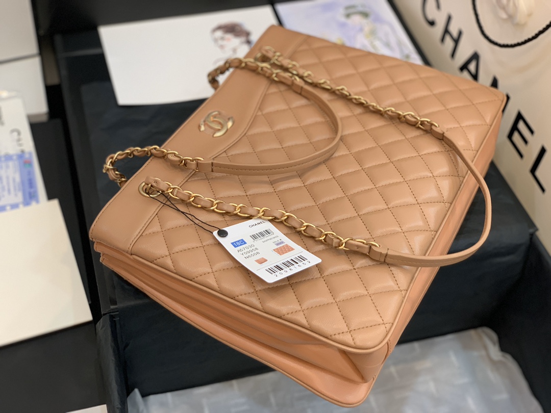 Ch**el large coco vintage timeless tote bag leather brown a57030 35 x 11 x 27 cm