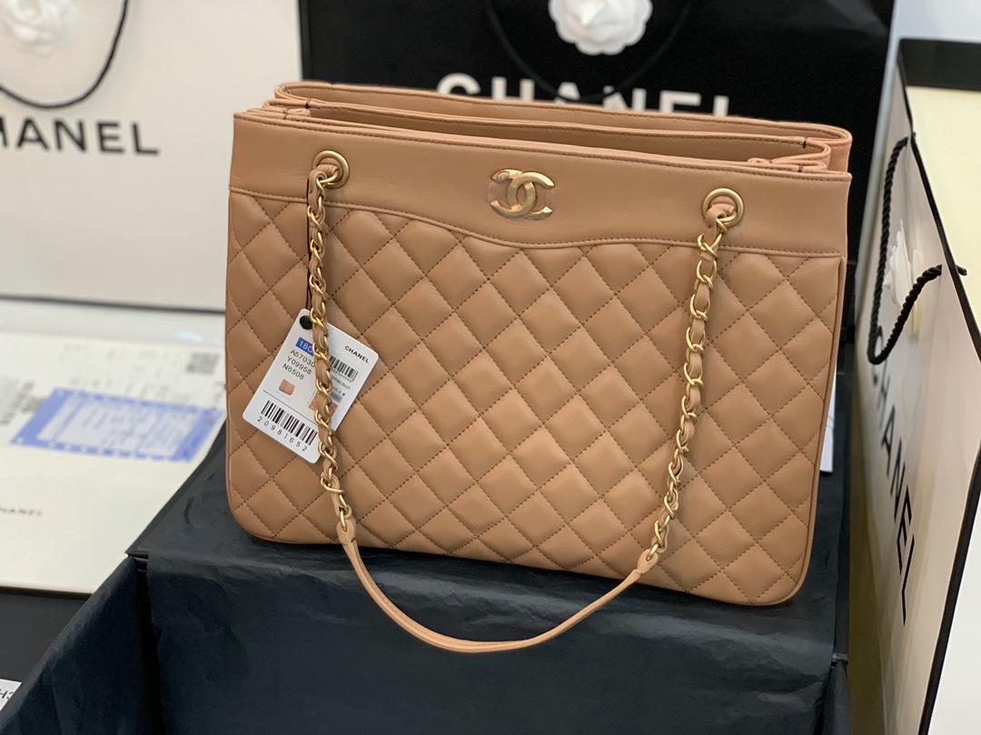 Ch**el large coco vintage timeless tote bag leather brown a57030 35 x 11 x 27 cm