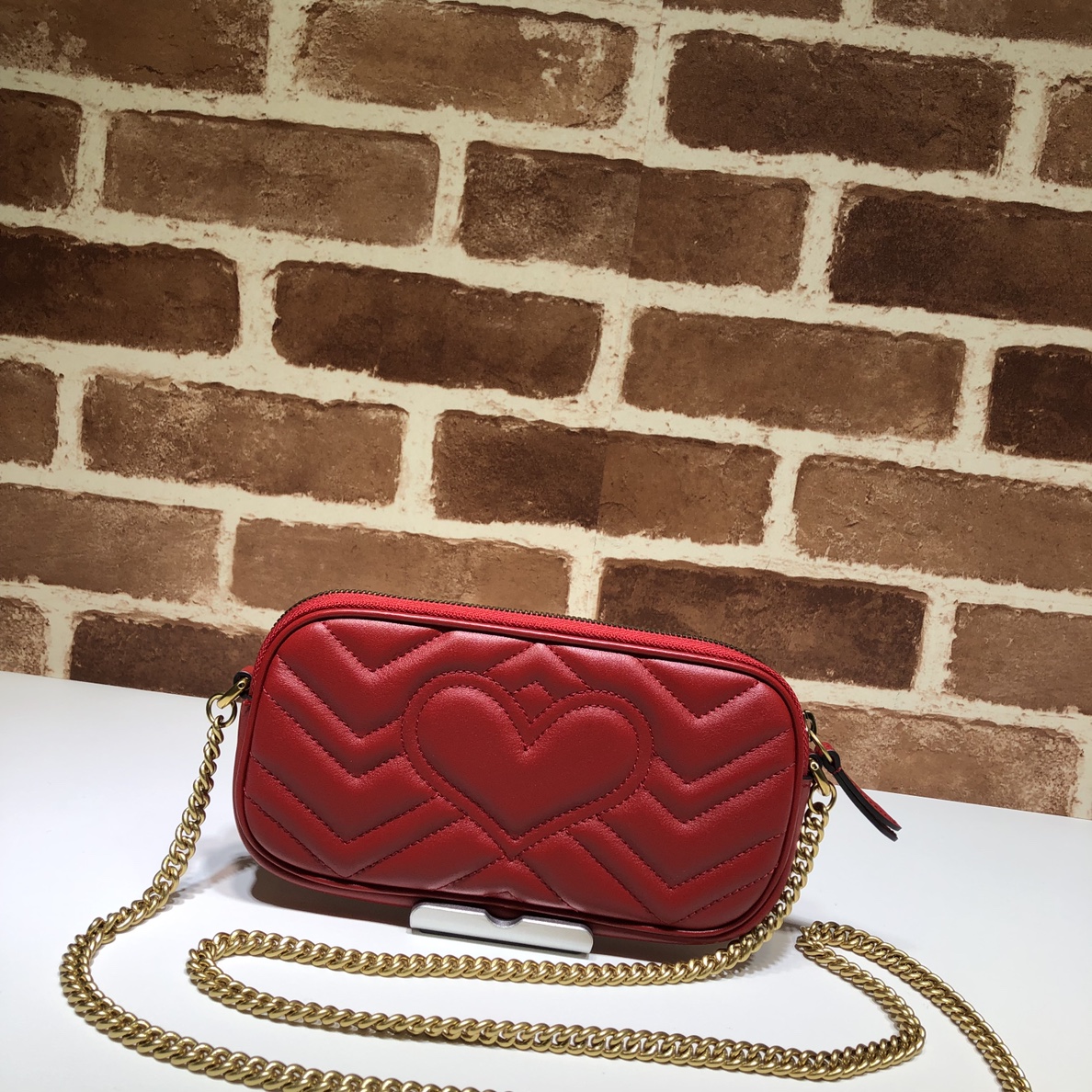 Gvc*1 gg marmont crossbody bag leather red 598596 19 x 10 cm
