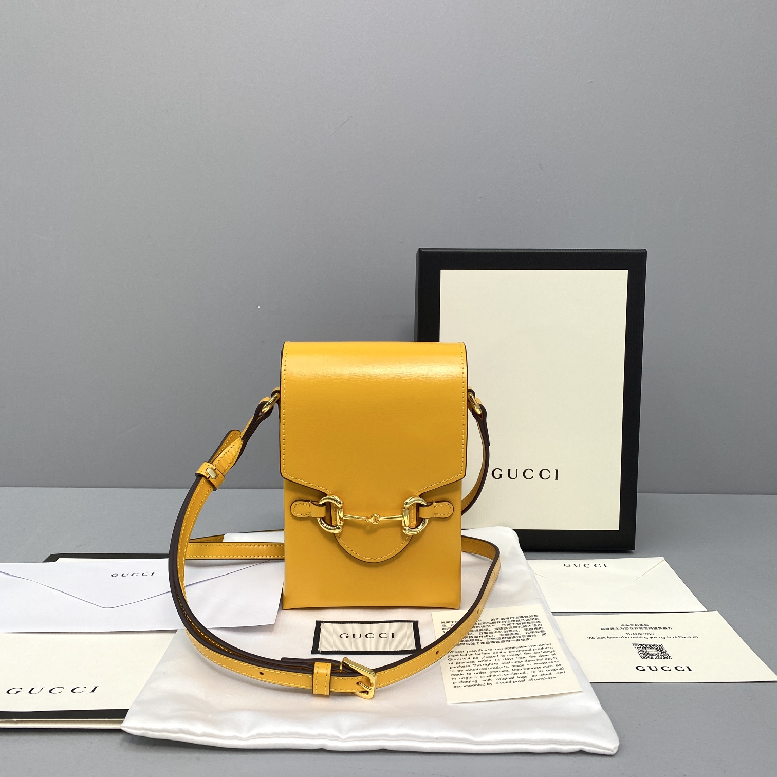 Gvc*1 mini horsebit 1955 bag leather yellow 625615 11.5 x 17 x 4 cm