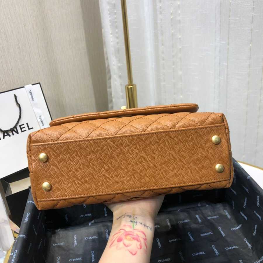 Ch**el mini coco grained calfskin with handle caramel a92990 23.5 x 13.75 x 9.75 cm