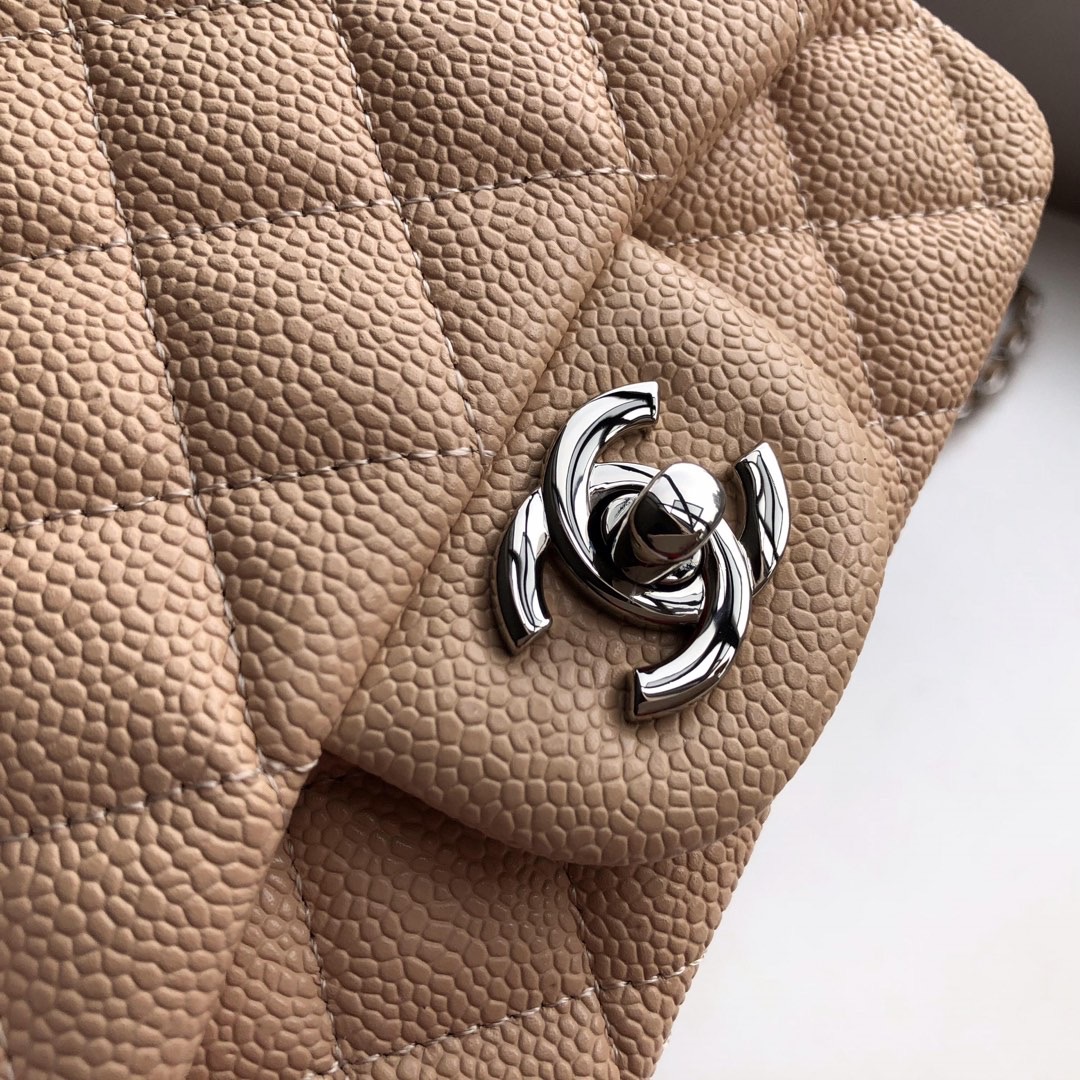 Ch**el mini flap bag caviar silver metal beige a35200 17cm