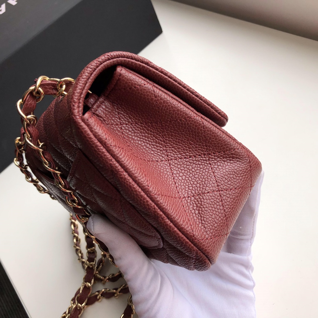 Ch**el mini flap bag caviar golden metal burgundy a35200 17cm