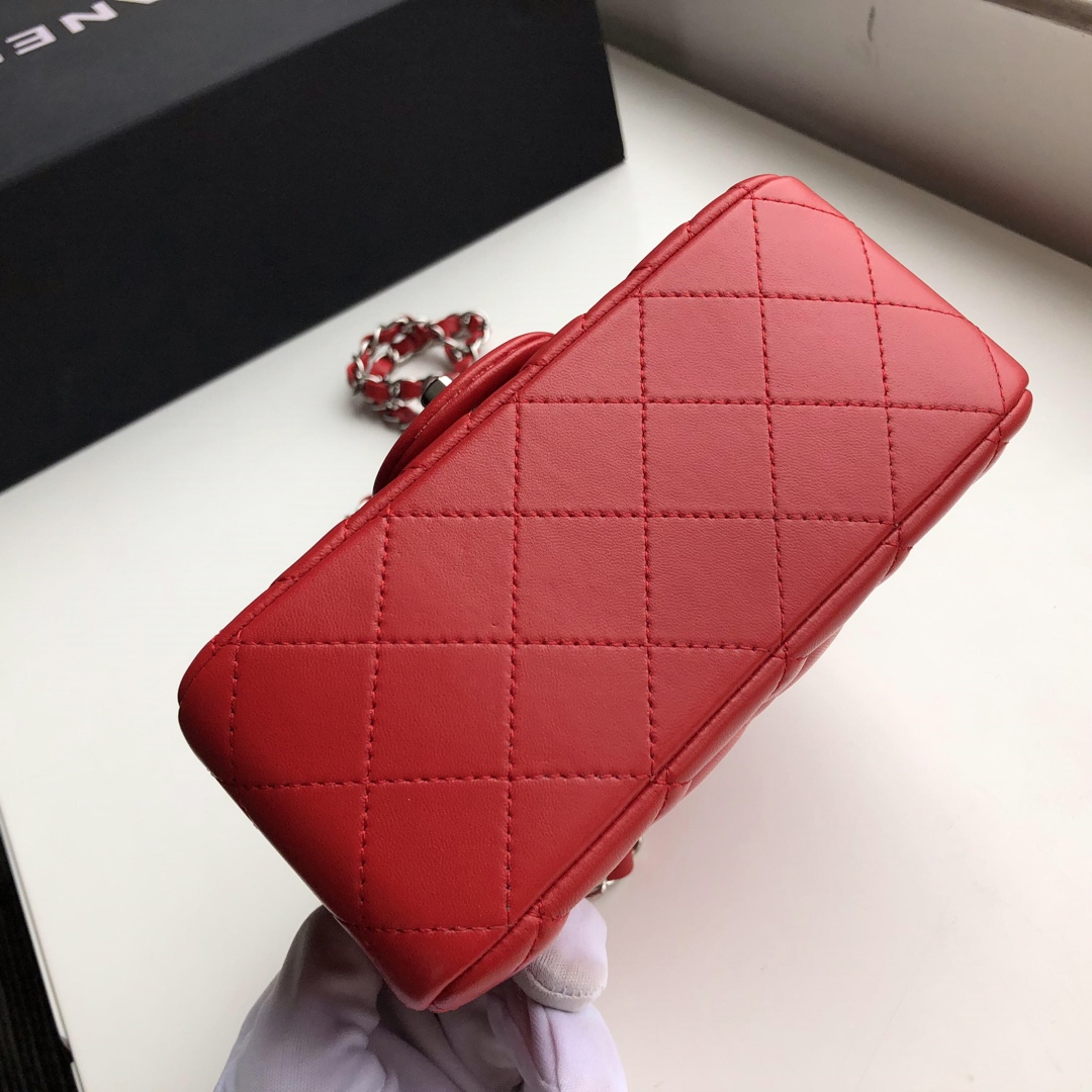 Ch**el mini flap bag lambskin silver metal red a35200 17cm