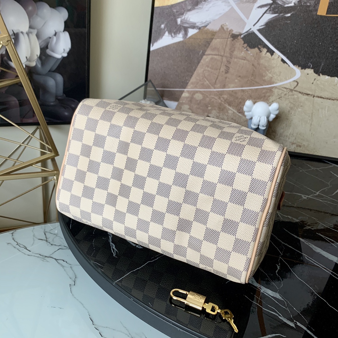 l0vis Vvtt0n speedy 25 damier azur canvas white n41371 25 x 19 x 15 cm