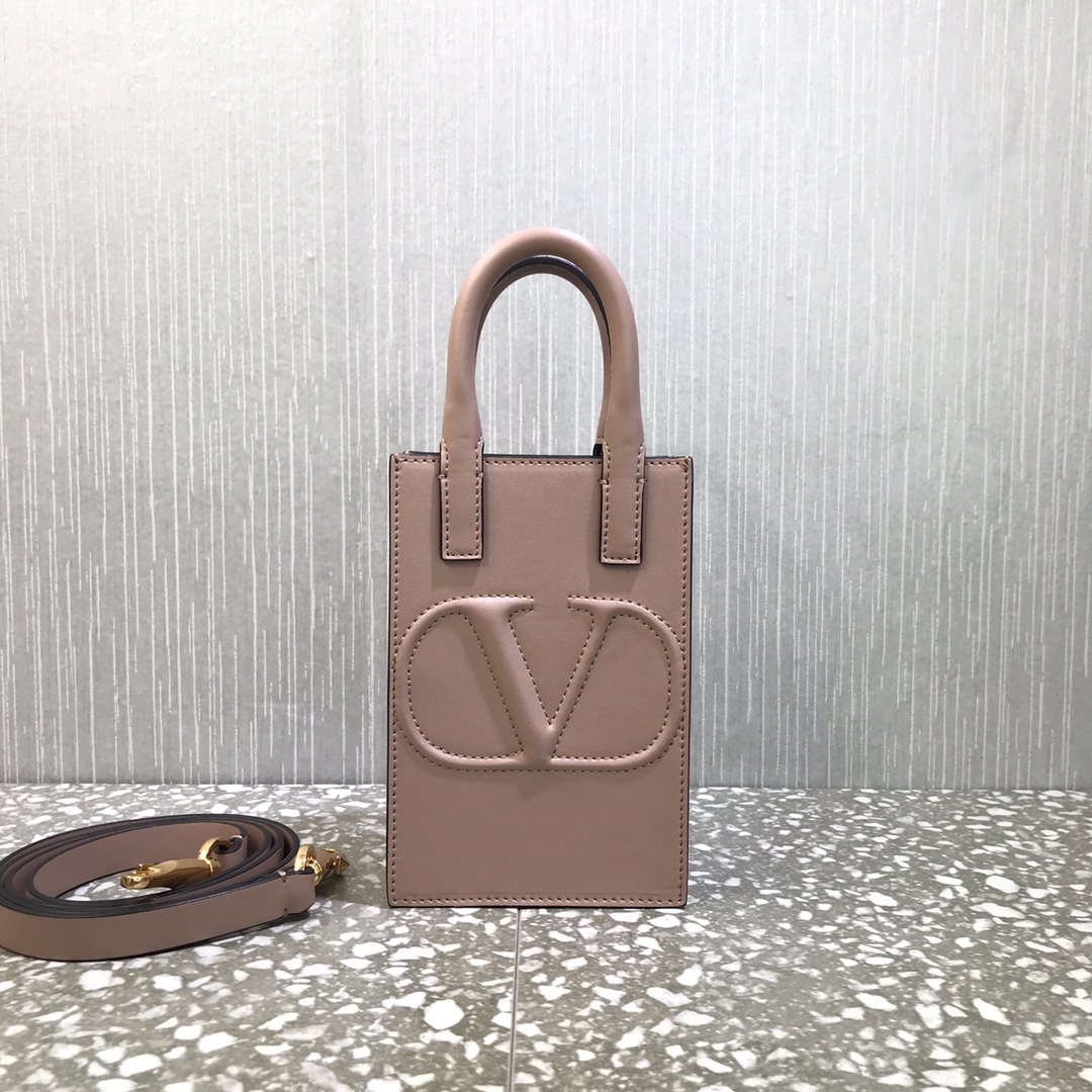 Va1e*ntin0 mini garavanivlogo walk tote bag calfskin leather rose cannelle uw2p0u57qel 11 x 16.5 x 5.5 cm