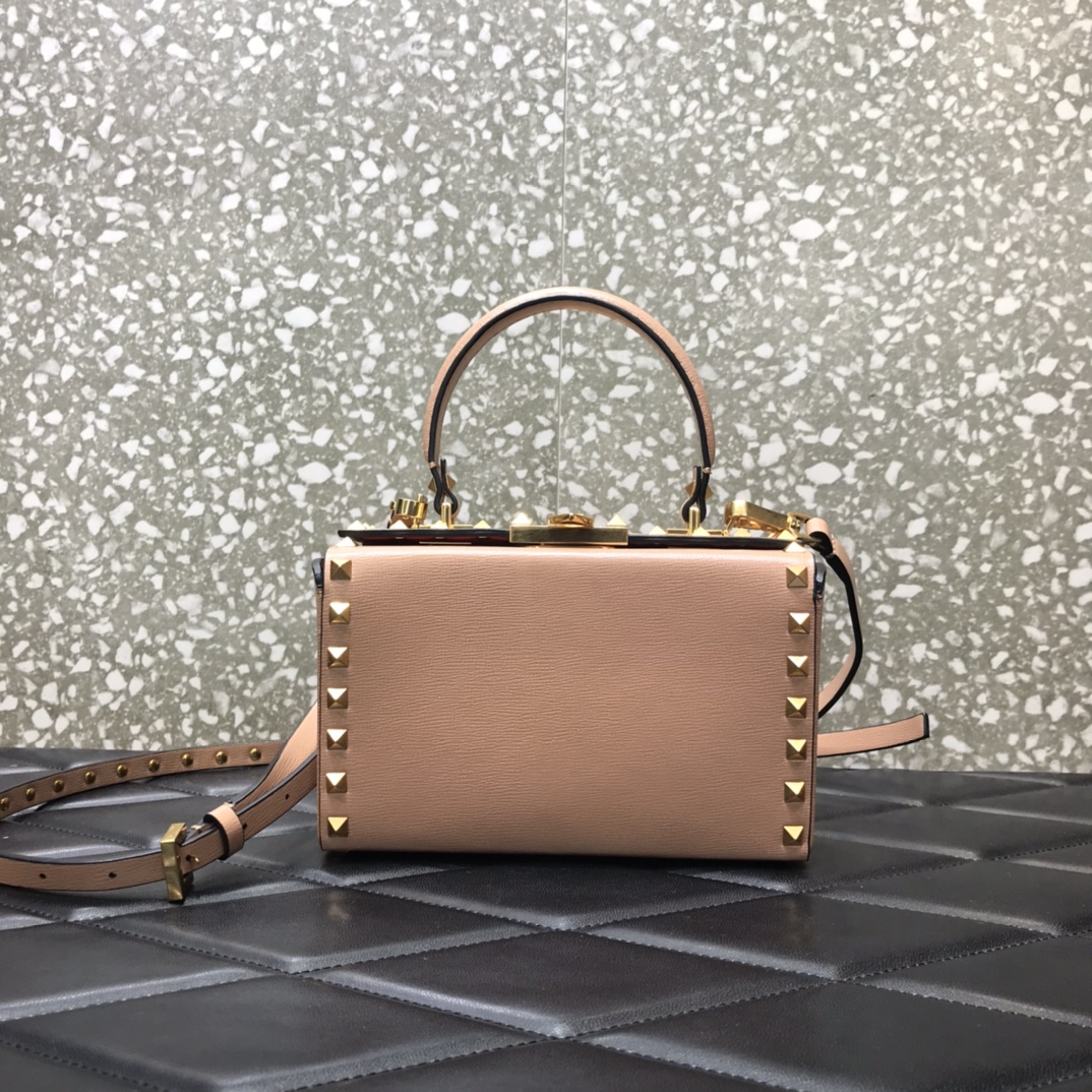 Va1e*ntin0 rockstud alcove grainy calfskin box bag rose cannelle ww2b0j73wax 19 x 12 x 8 cm