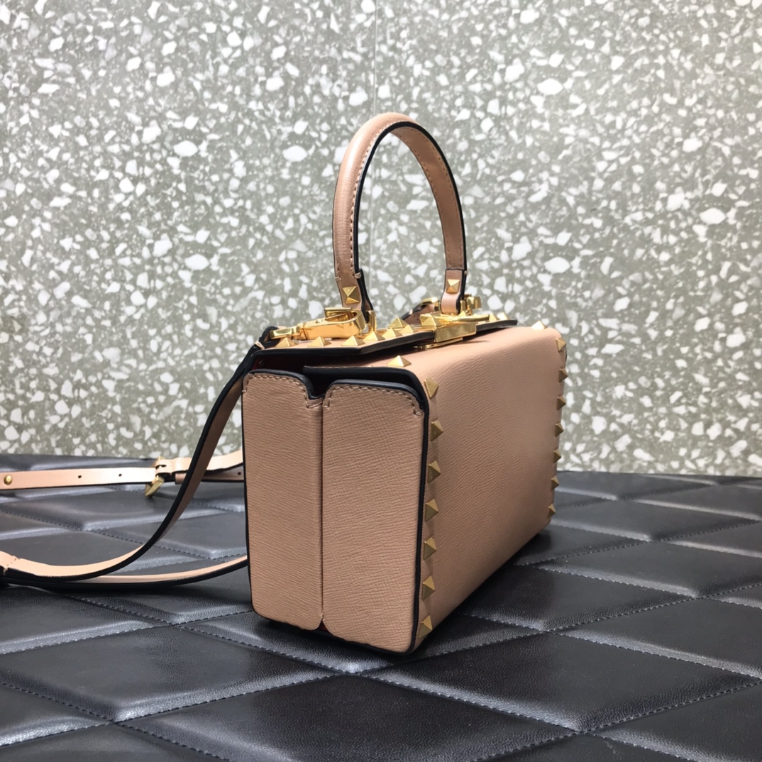 Va1e*ntin0 rockstud alcove grainy calfskin box bag rose cannelle ww2b0j73wax 19 x 12 x 8 cm
