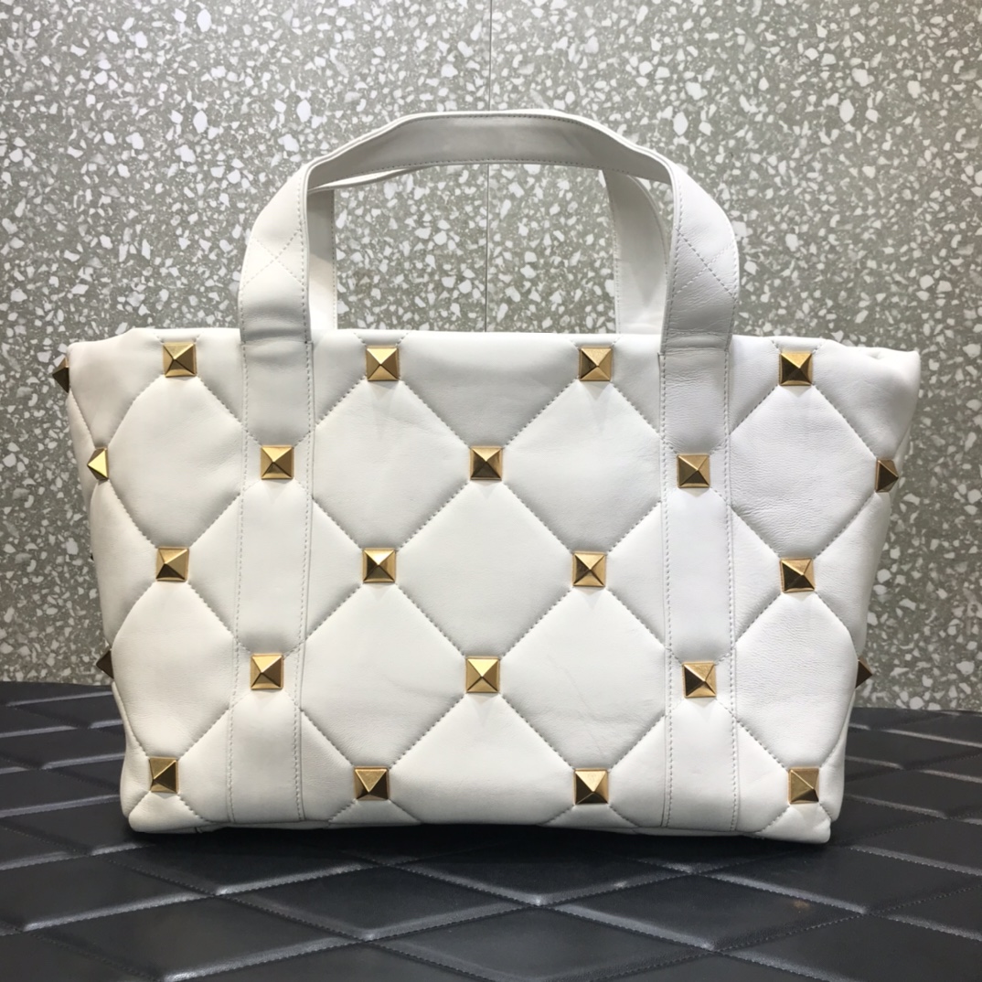 Va1e*ntin0 garavani roman stud leather tote bag white wb0i91bsf 40 x 27 x 17 cm