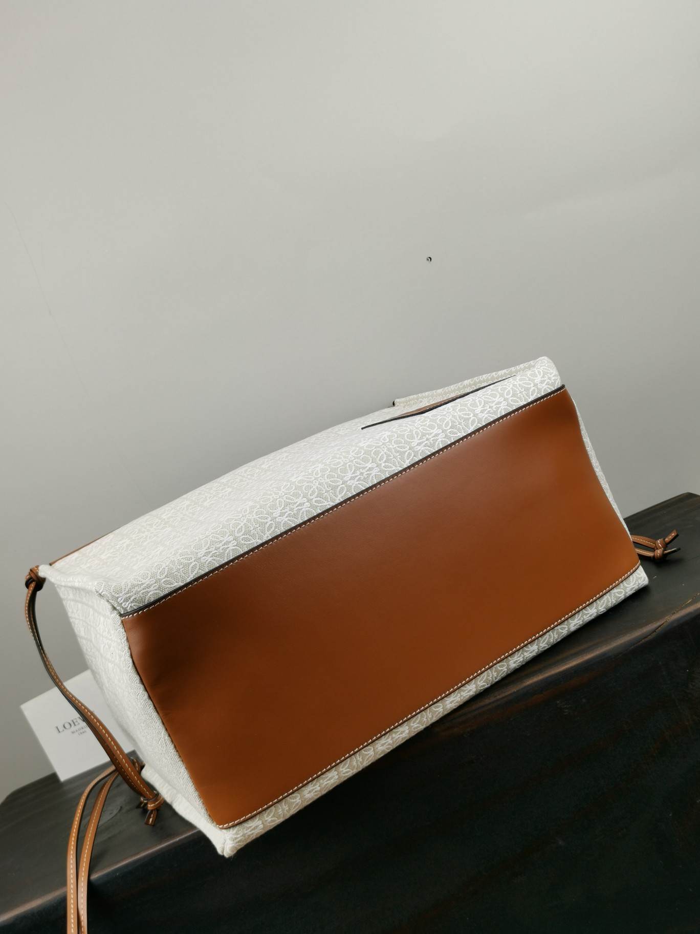 L0ew* large cushion tote anagram jacquard and calfskin light oat 35 x 27 x 19 cm