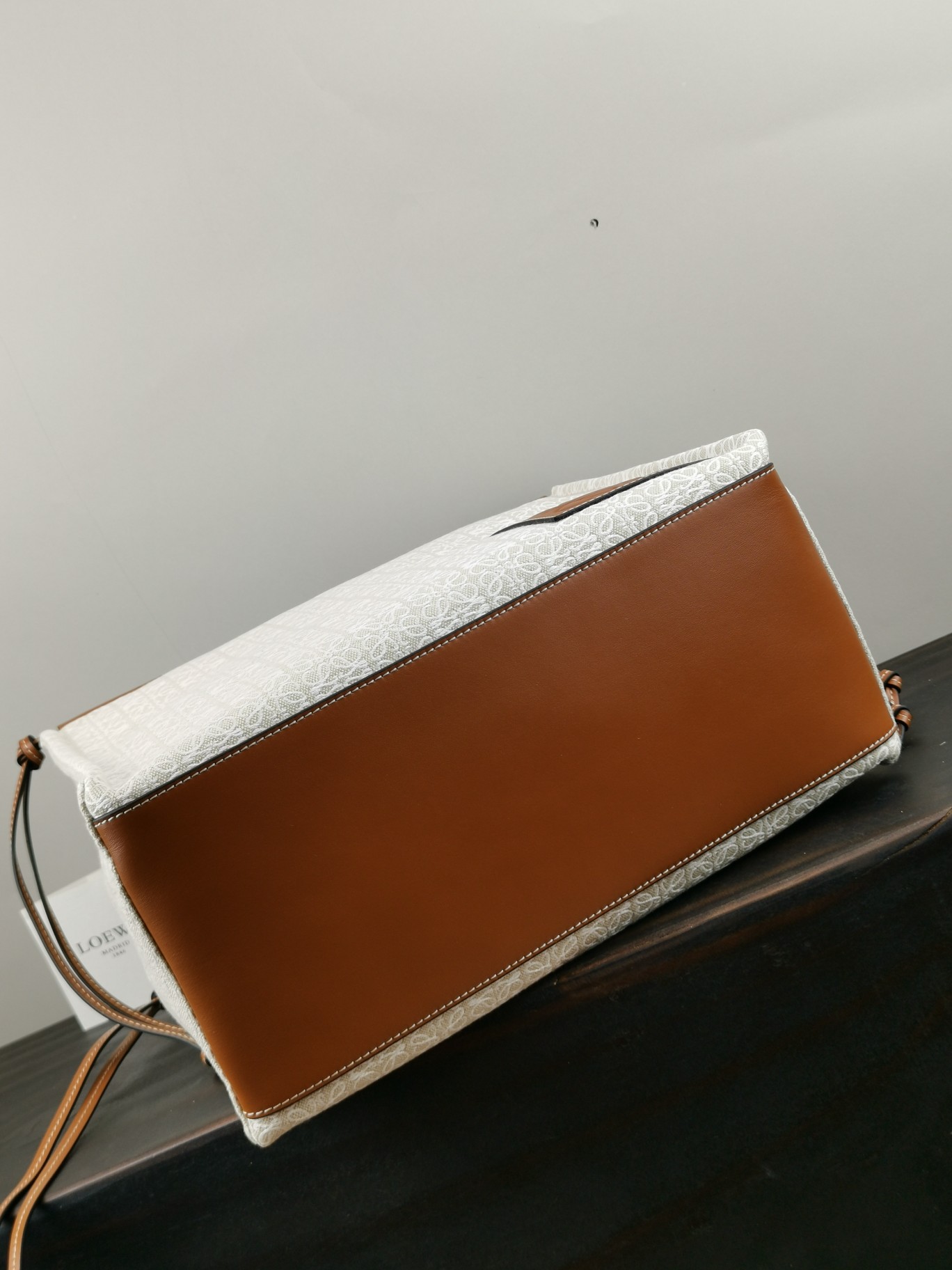 L0ew* small cushion tote anagram jacquard and calfskin tan a612a93x25 32 x 24 x 16 cm