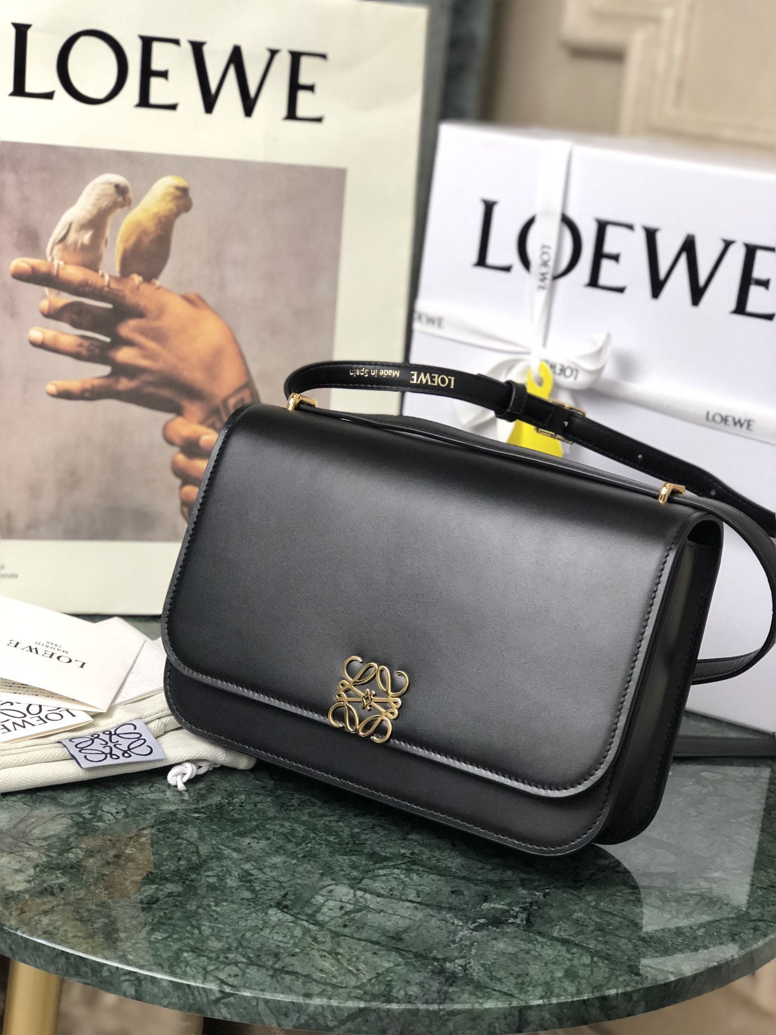 L0ew* medium goya bag silk calfskin black a896n01x03 23 x 15 x 6.5 cm