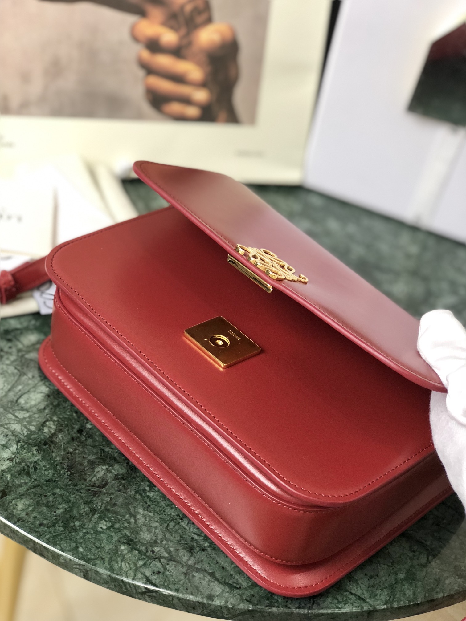 L0ew* medium goya bag silk calfskin deep red a896n01x03 23 x 15 x 6.5 cm