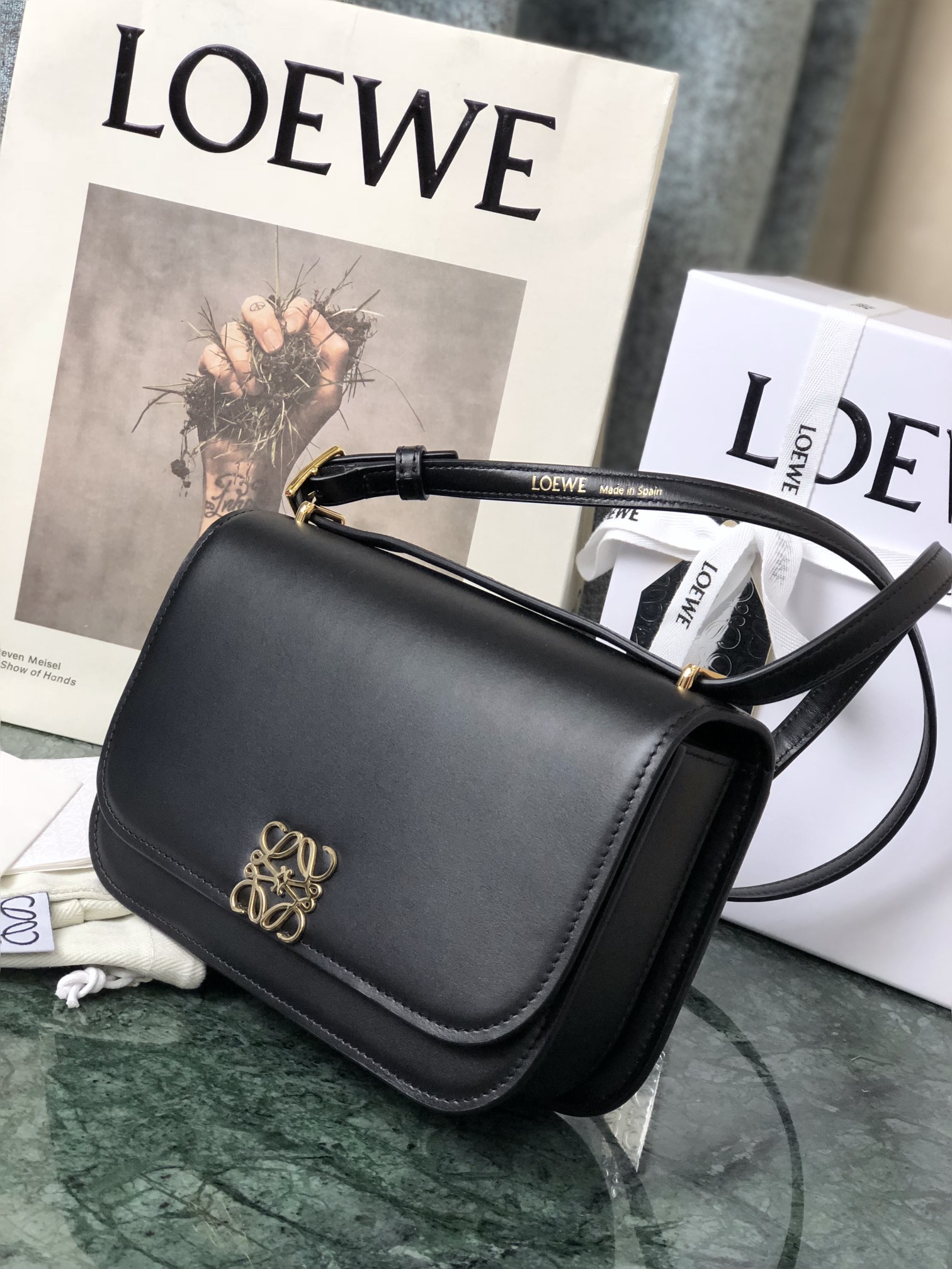 L0ew* small goya bag silk calfskin black a896n09x01 18.5 x 12.5 x 6 cm