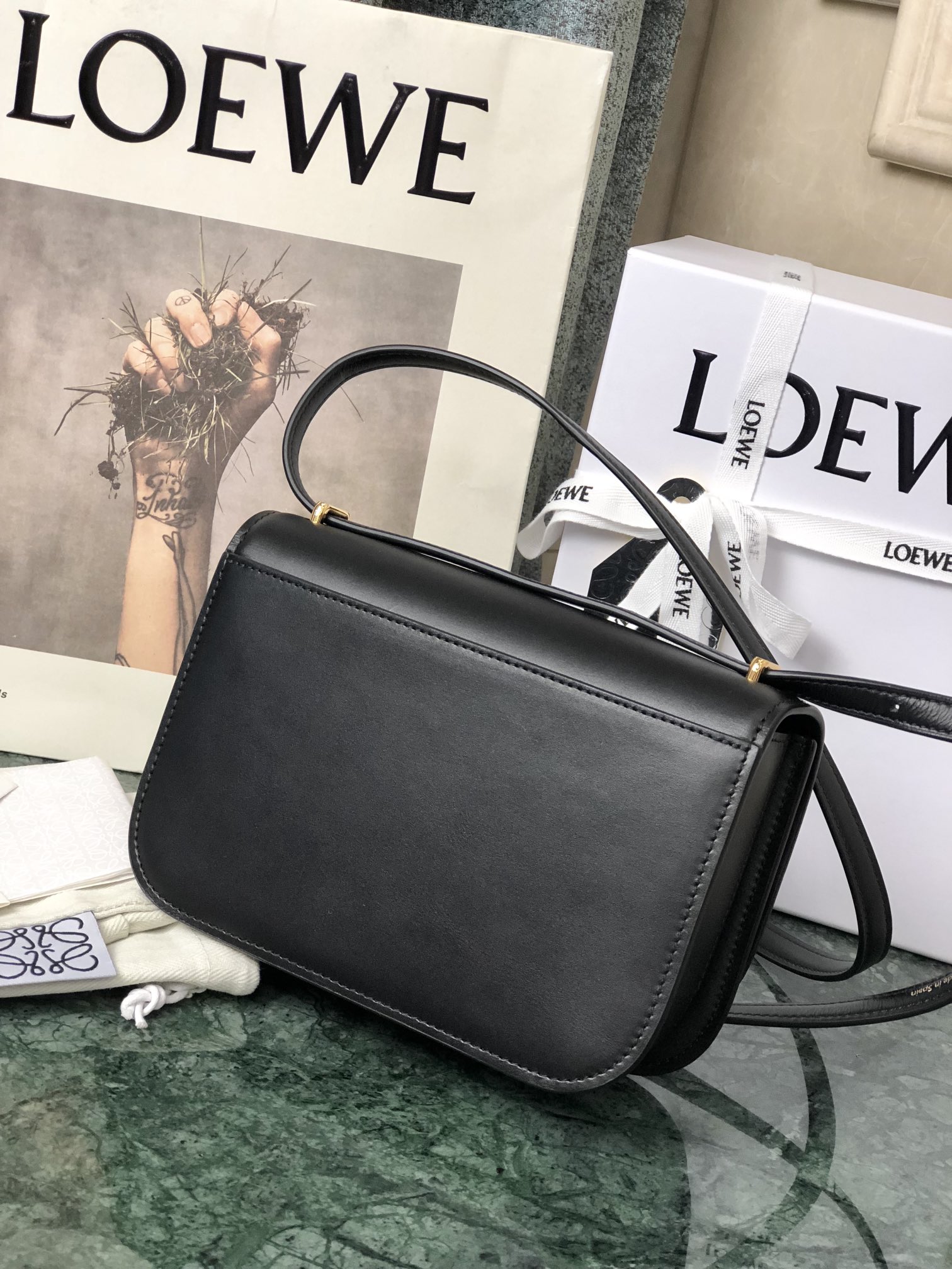 L0ew* small goya bag silk calfskin black a896n09x01 18.5 x 12.5 x 6 cm