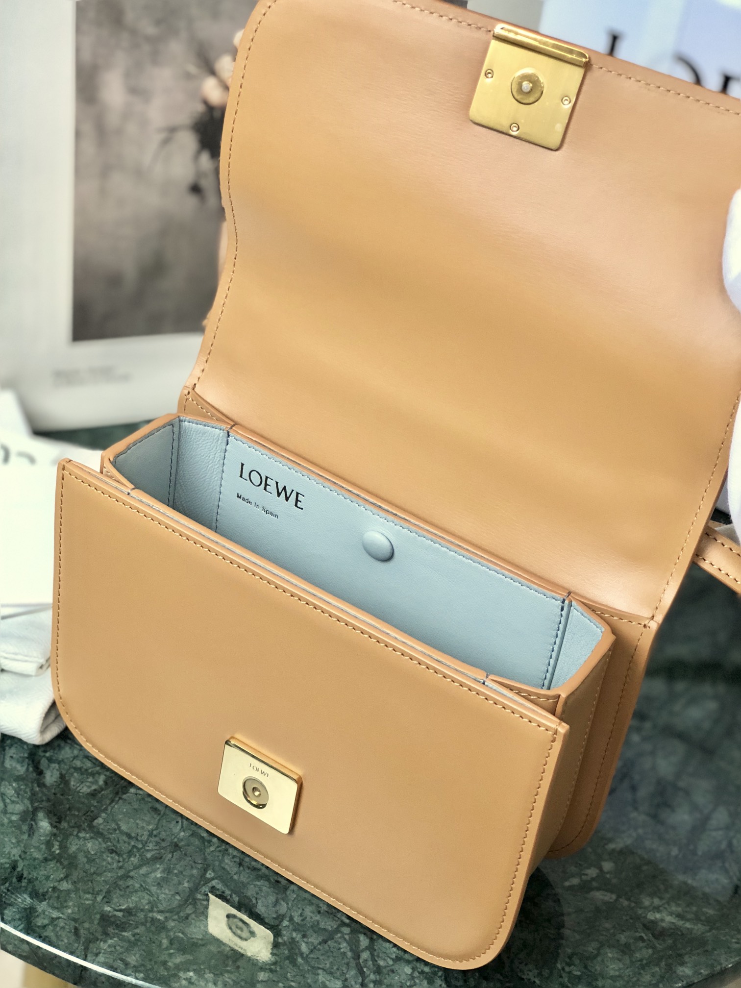 L0ew* small goya bag silk calfskin warm desert a896n09x01 18.5 x 12.5 x 6 cm