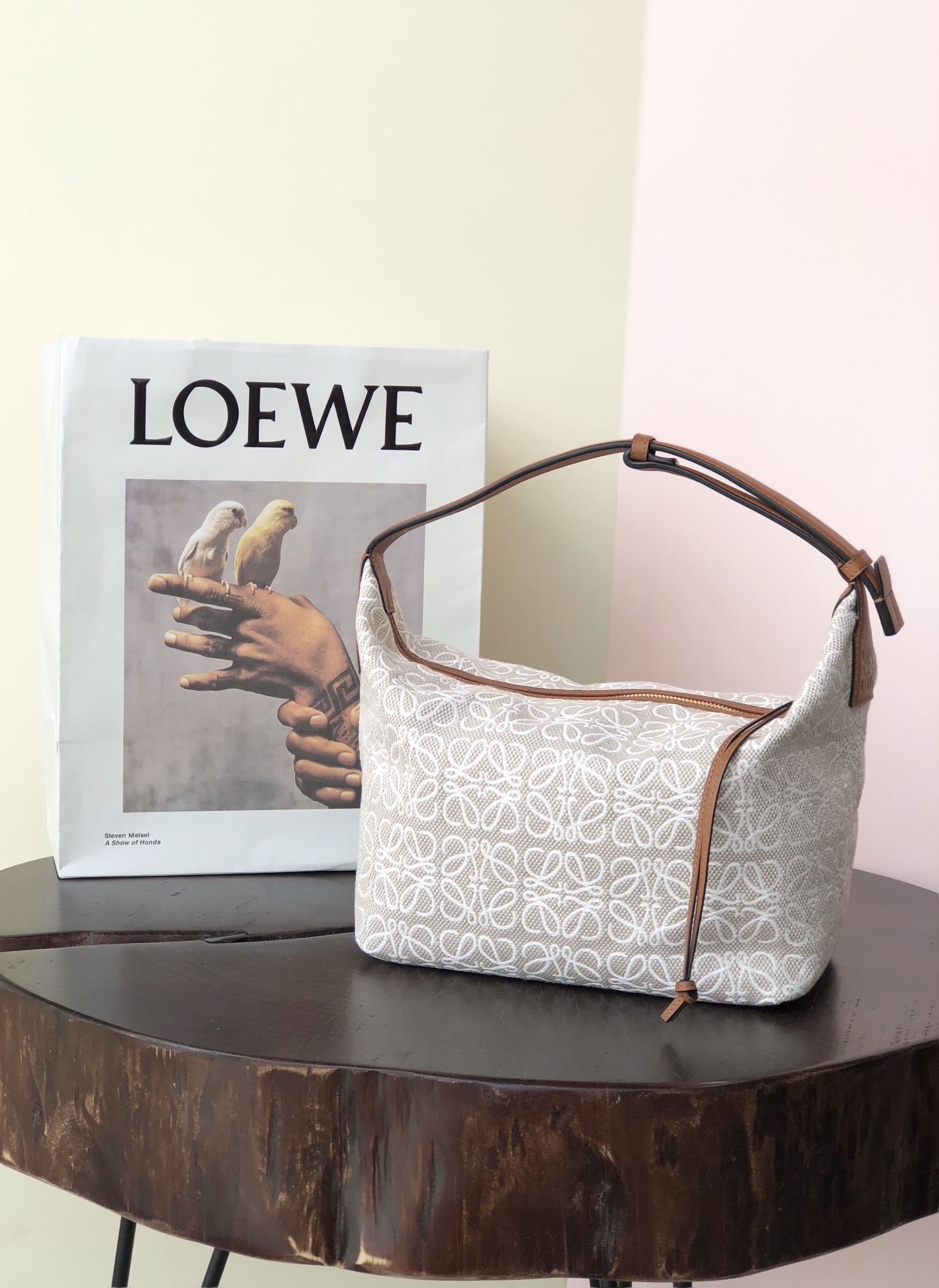 L0ew* medium cubi bag anagram jacquard and calfskin ecru a906k68x04 25 x 21 x 16.5 cm