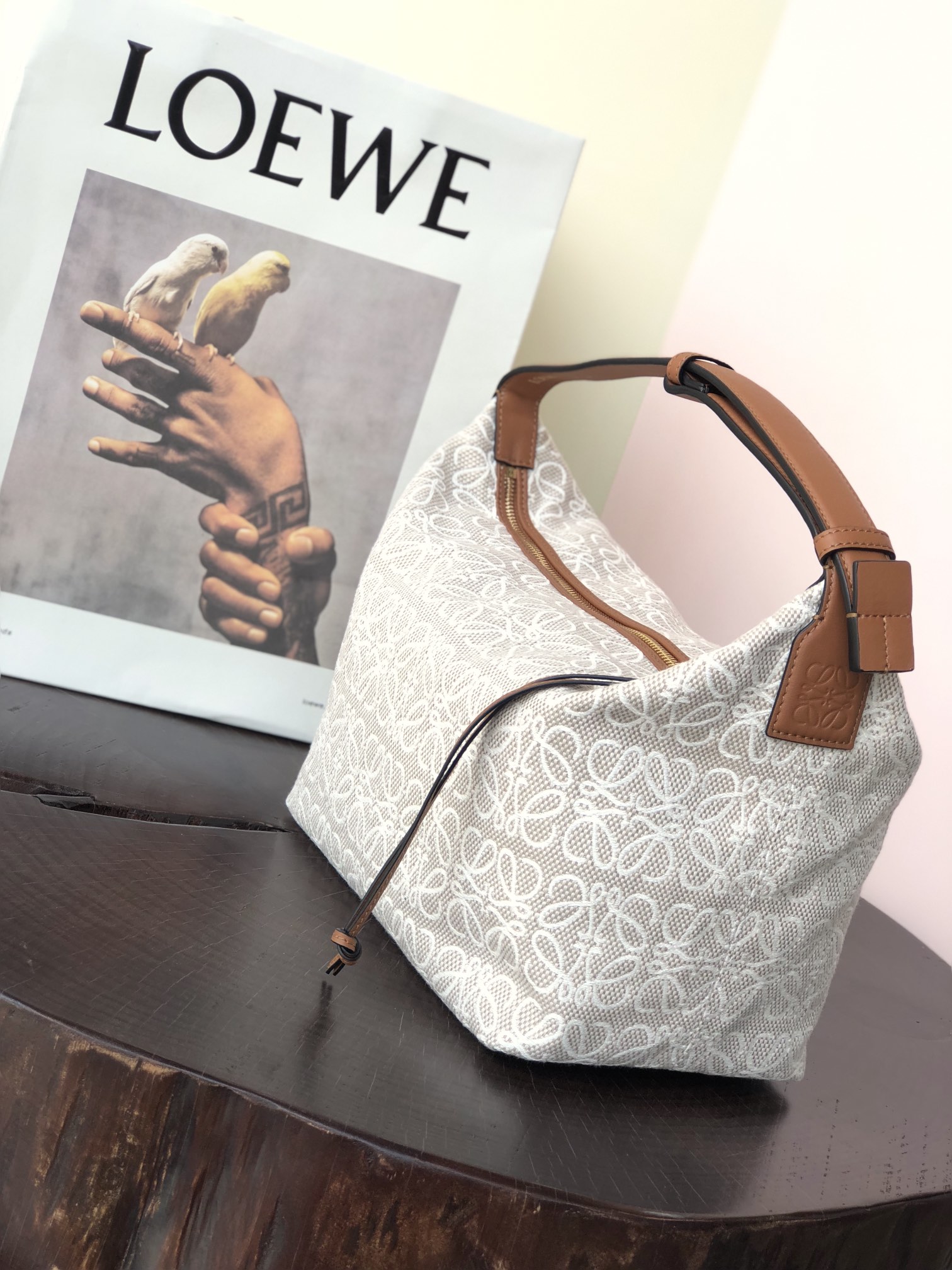 L0ew* medium cubi bag anagram jacquard and calfskin ecru a906k68x04 25 x 21 x 16.5 cm
