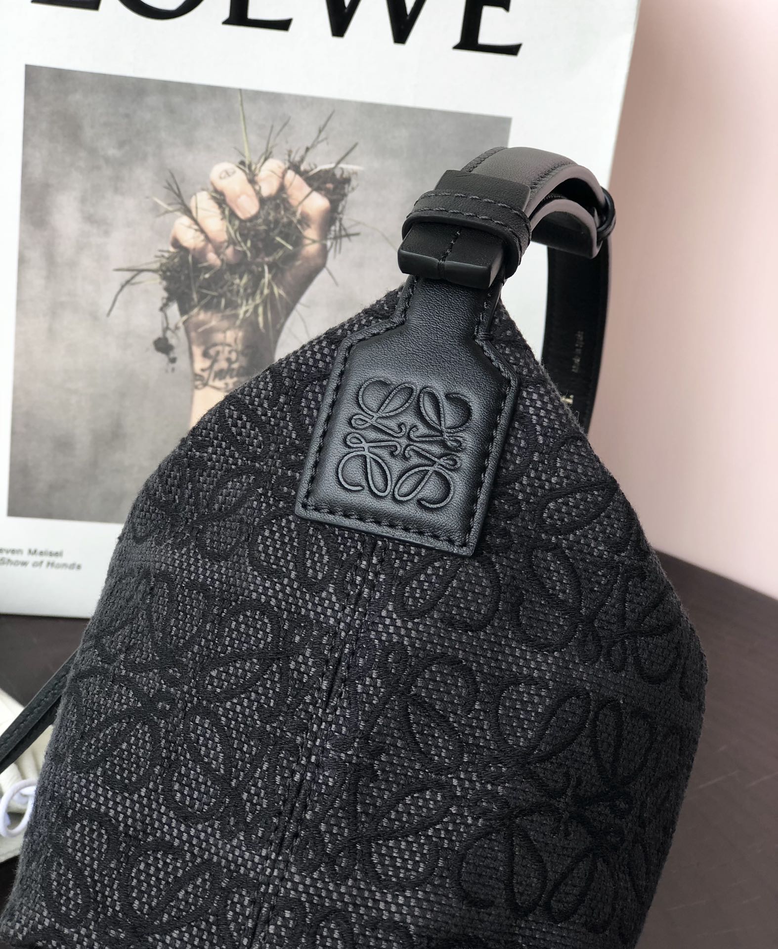 L0ew* small cubi bag anagram jacquard and calfskin black a906k75x04 21 x 12 x 17 cm