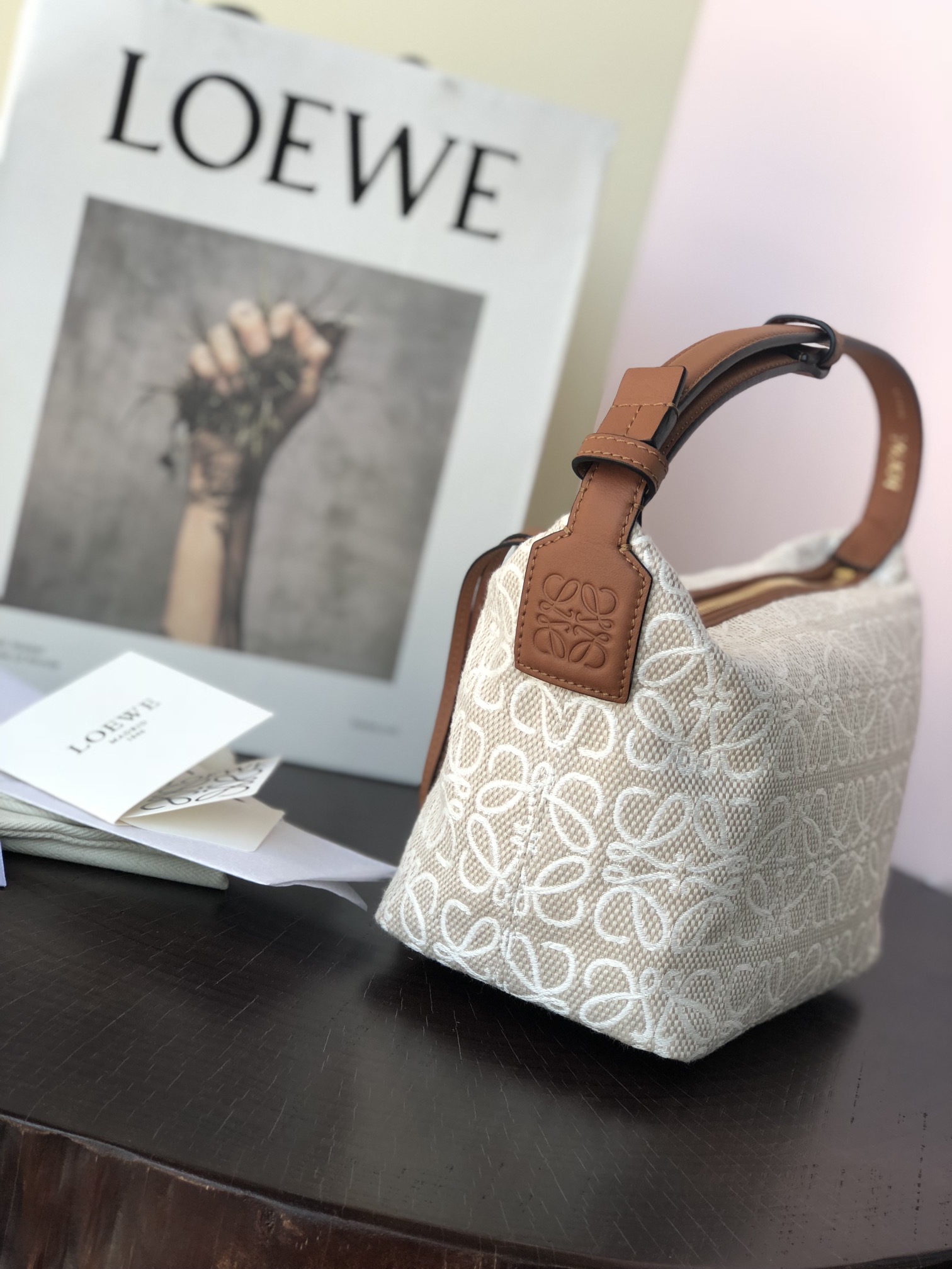 L0ew* small cubi bag anagram jacquard and calfskin ecru a906k75x04 21 x 12 x 17 cm