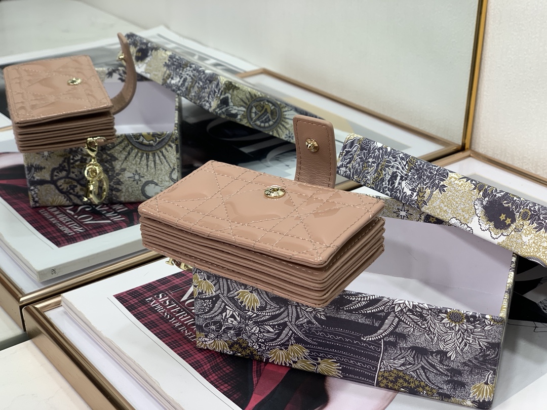 D10r lady D10r 5-gusset card holder patent cannage calfskin rose des vents s0074 10.5 cm