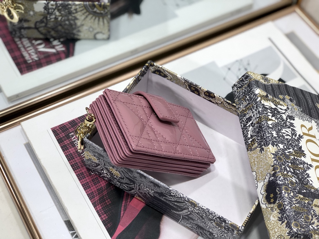 D10r lady D10r 5-gusset card holder patent cannage calfskin pink s0074 10.5 cm