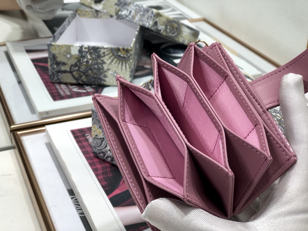 D10r lady D10r 5-gusset card holder patent cannage calfskin pink s0074 10.5 cm
